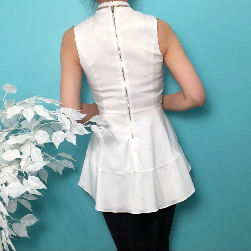 White House Black Market (WHBM) Mock Neck Sleeveless Fit & Flare Tunic Top White - Picture 3 of 10